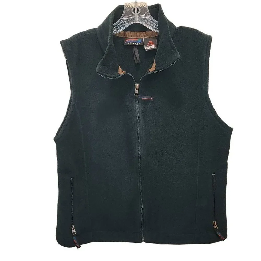Layers Men's Black Polartec Sleeveless‎ Stand-Up Collar Full Zip Fleece Vest XL